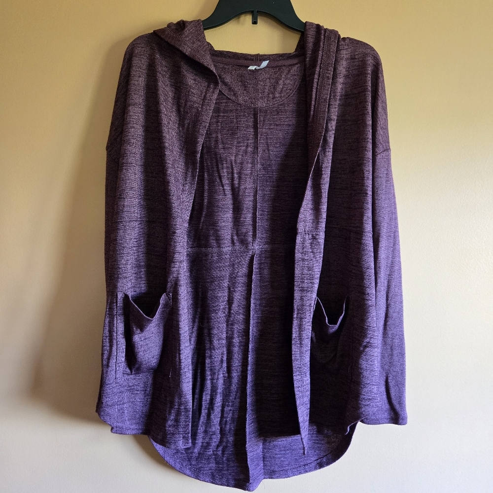 Mudd Purple Hooded Open Cardigan With Pockets, PTP=20"